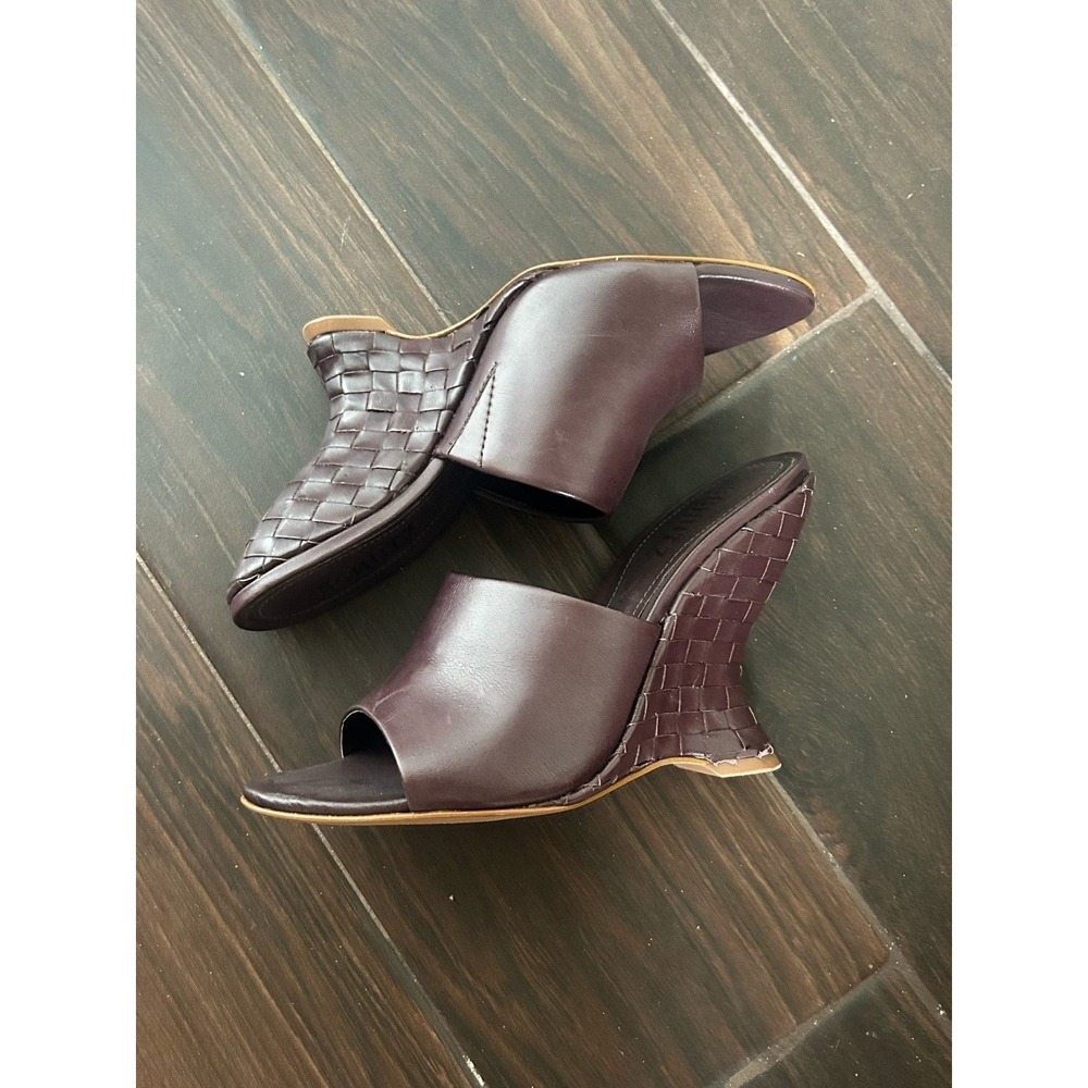 Schutz Trulli Knot Dark Brown Woven Leather Mule Heels Women's Size 7